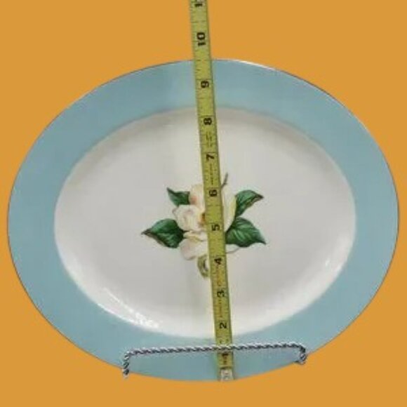 MCM VTG Homer Laughlin Lifetime China Turquoise Magnolia Pattern Oval Platter - Picture 7 of 8